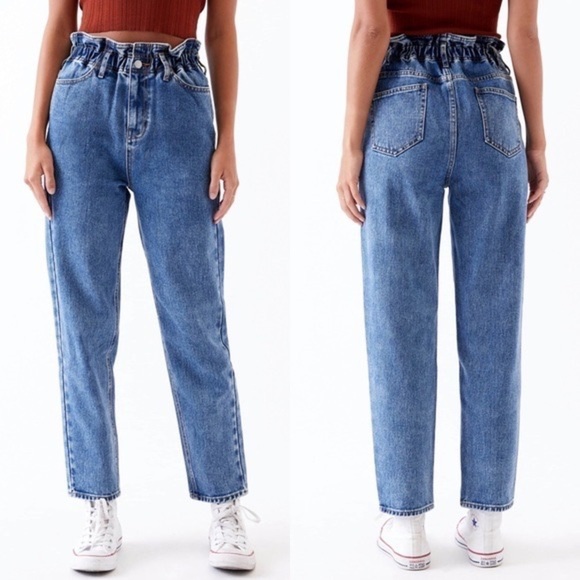 PACSUN Paperbag elastic Waist high-rise vintage Mom Jeans - Picture 1 of 10